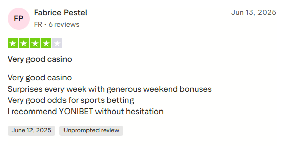 Avis Trustpilot Yonibet - plateforme et paiements rapides